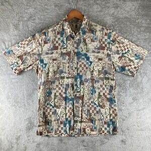 Tori Richard‎ Honolulu Shirt Mens Medium Hawaiian Ancient Geometric Vintage USA